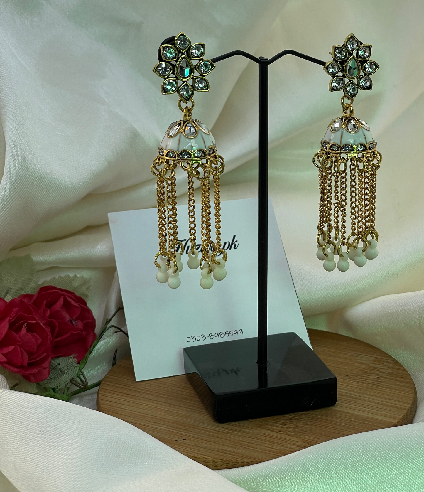 Kundan tassels chain pearl Jhumka earrings