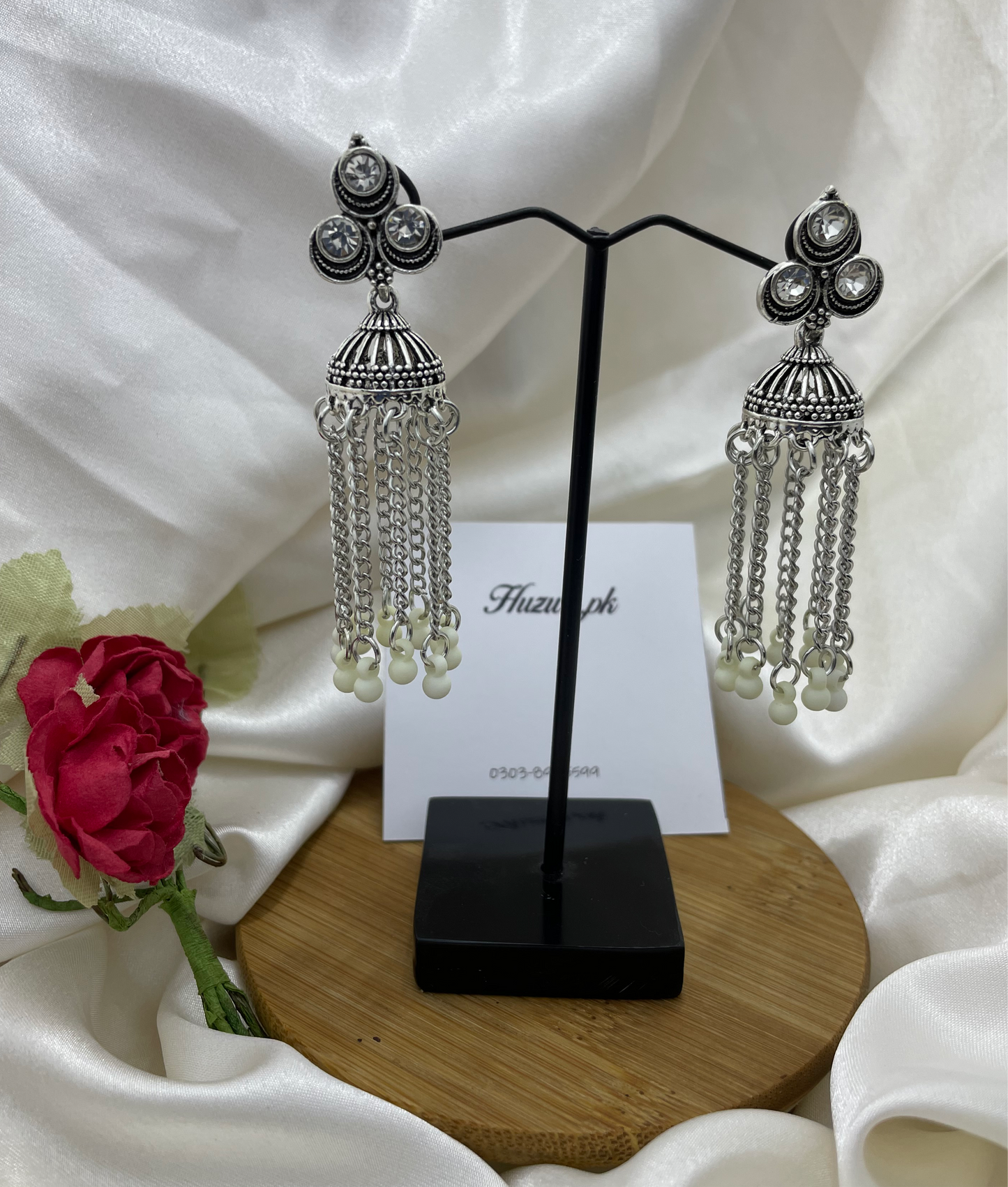 Kundan tassels chain pearl Jhumka earrings