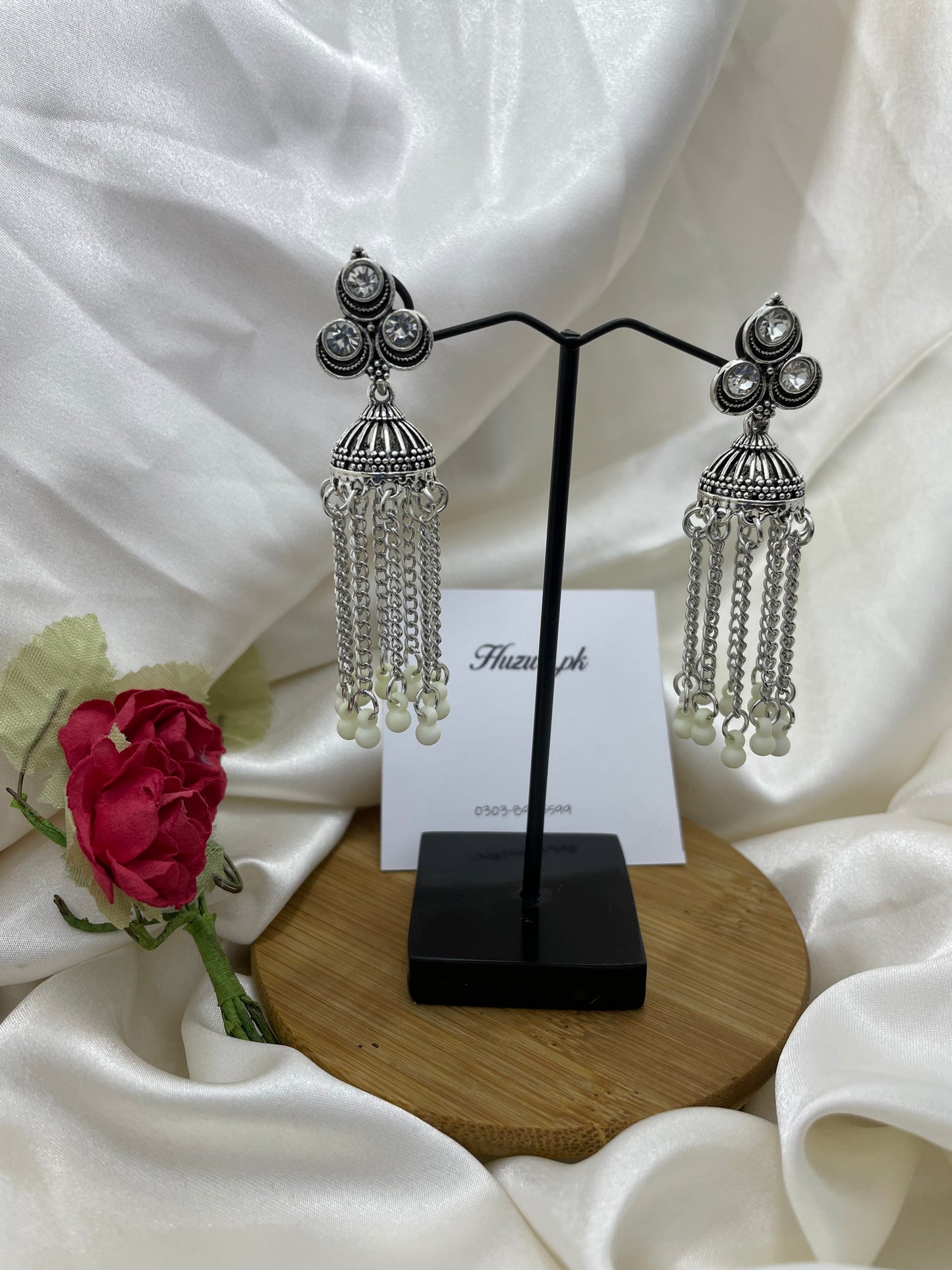 Kundan tassels chain pearl Jhumka earrings