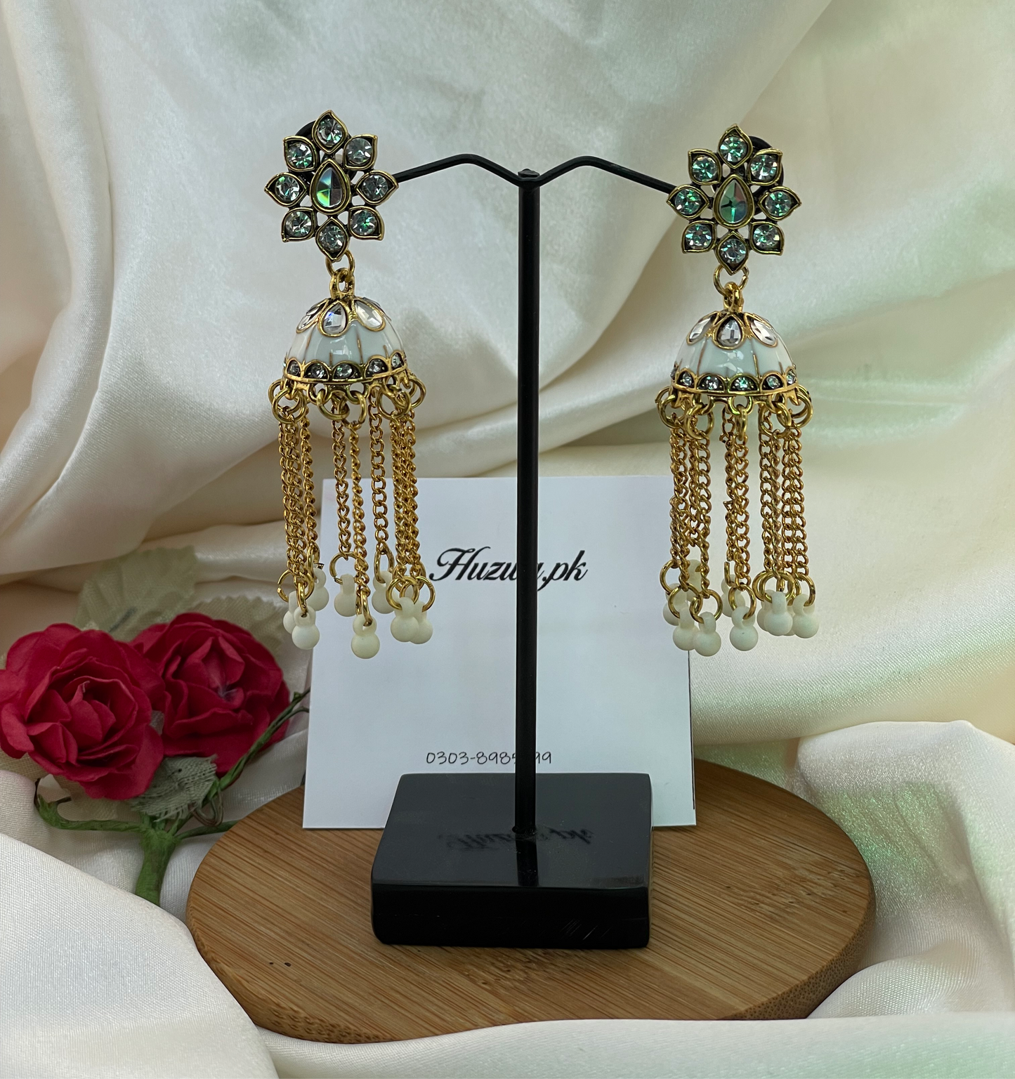 Kundan tassels chain pearl Jhumka earrings