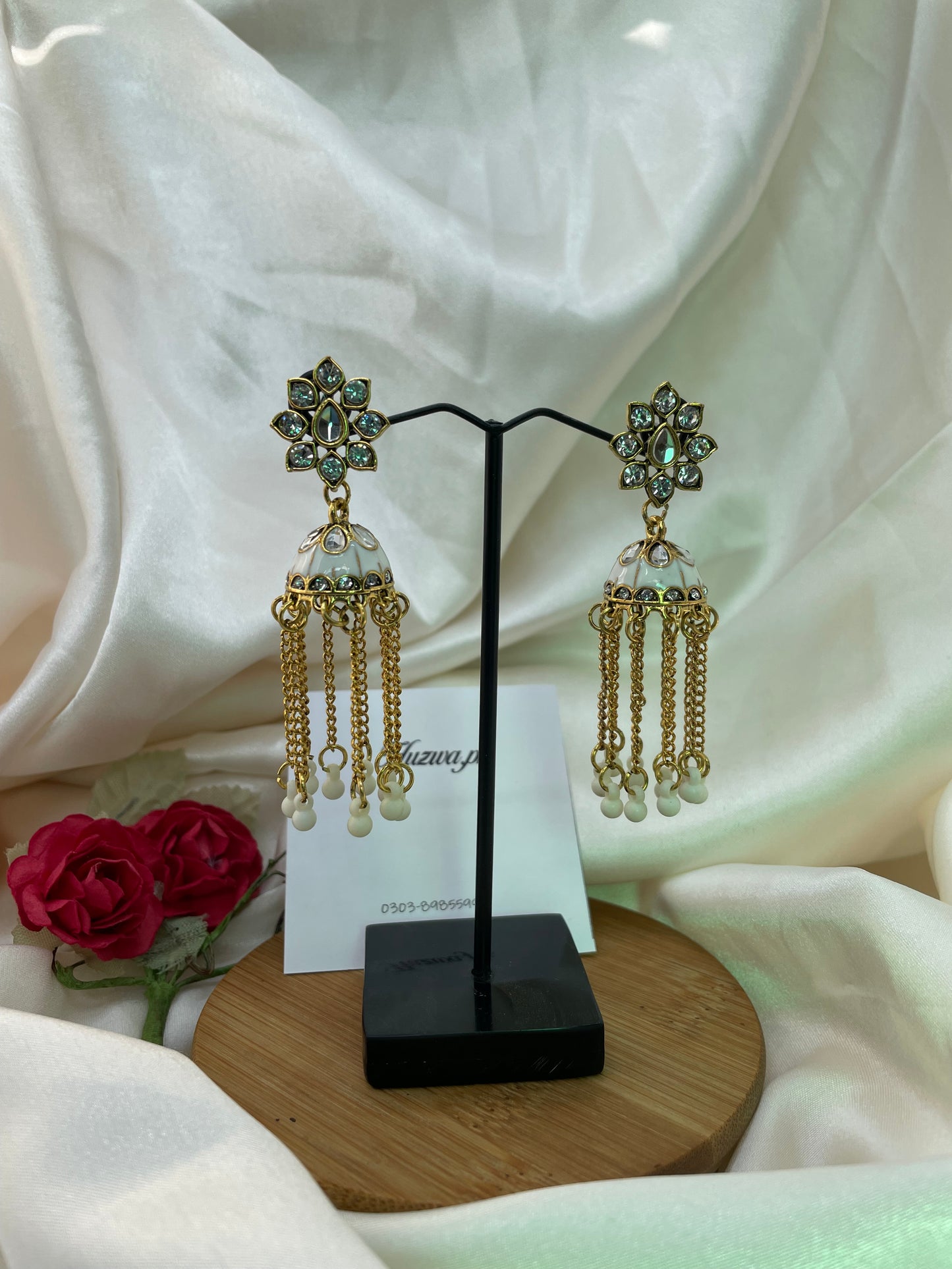 Kundan tassels chain pearl Jhumka earrings