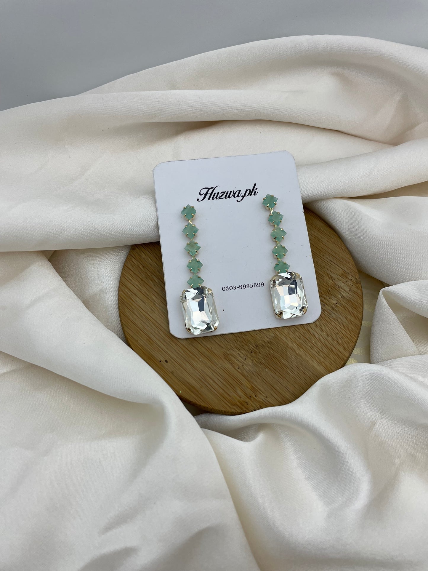 Mint Crystal Long Earrings
