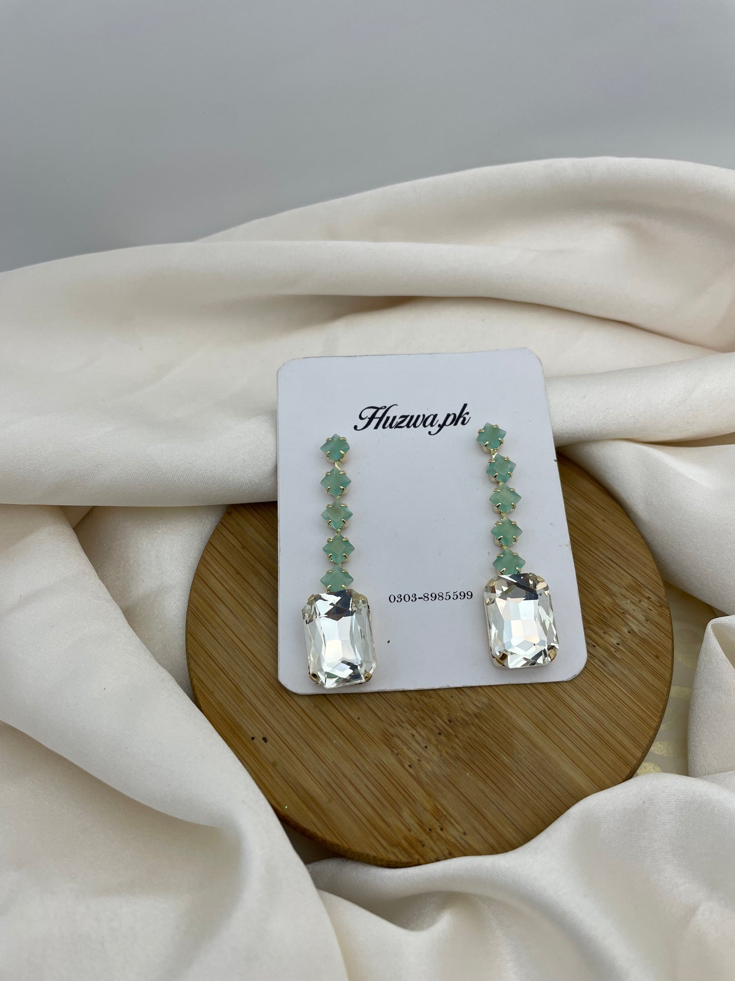 Mint Crystal Long Earrings