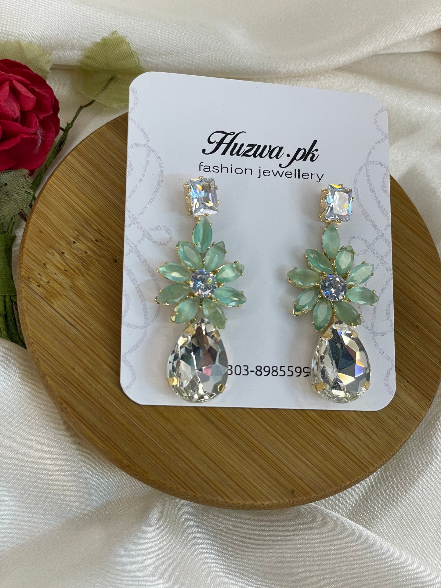 Mint Flower Drop Earrings