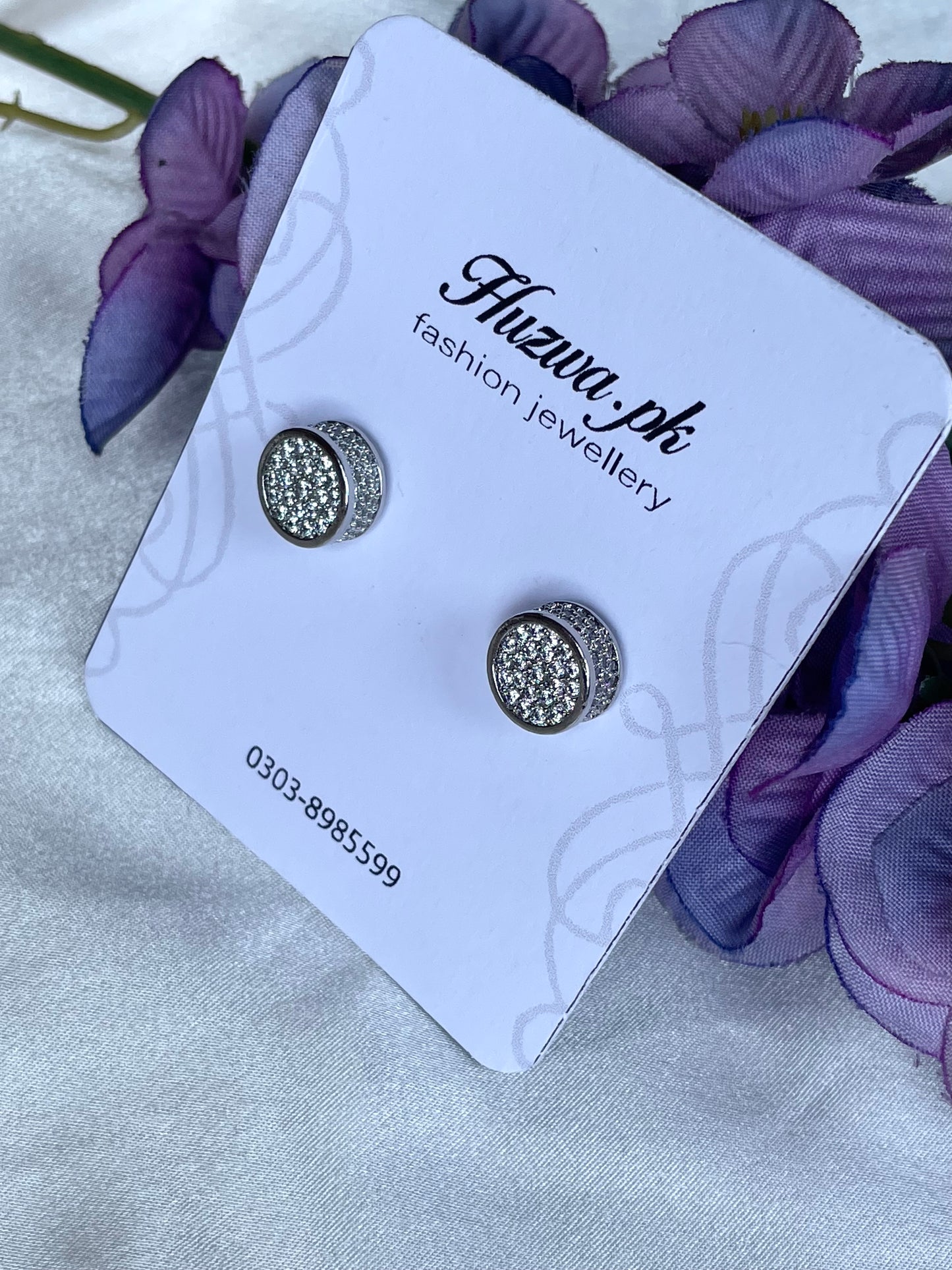 Round Pave Crystal Stud Earrings