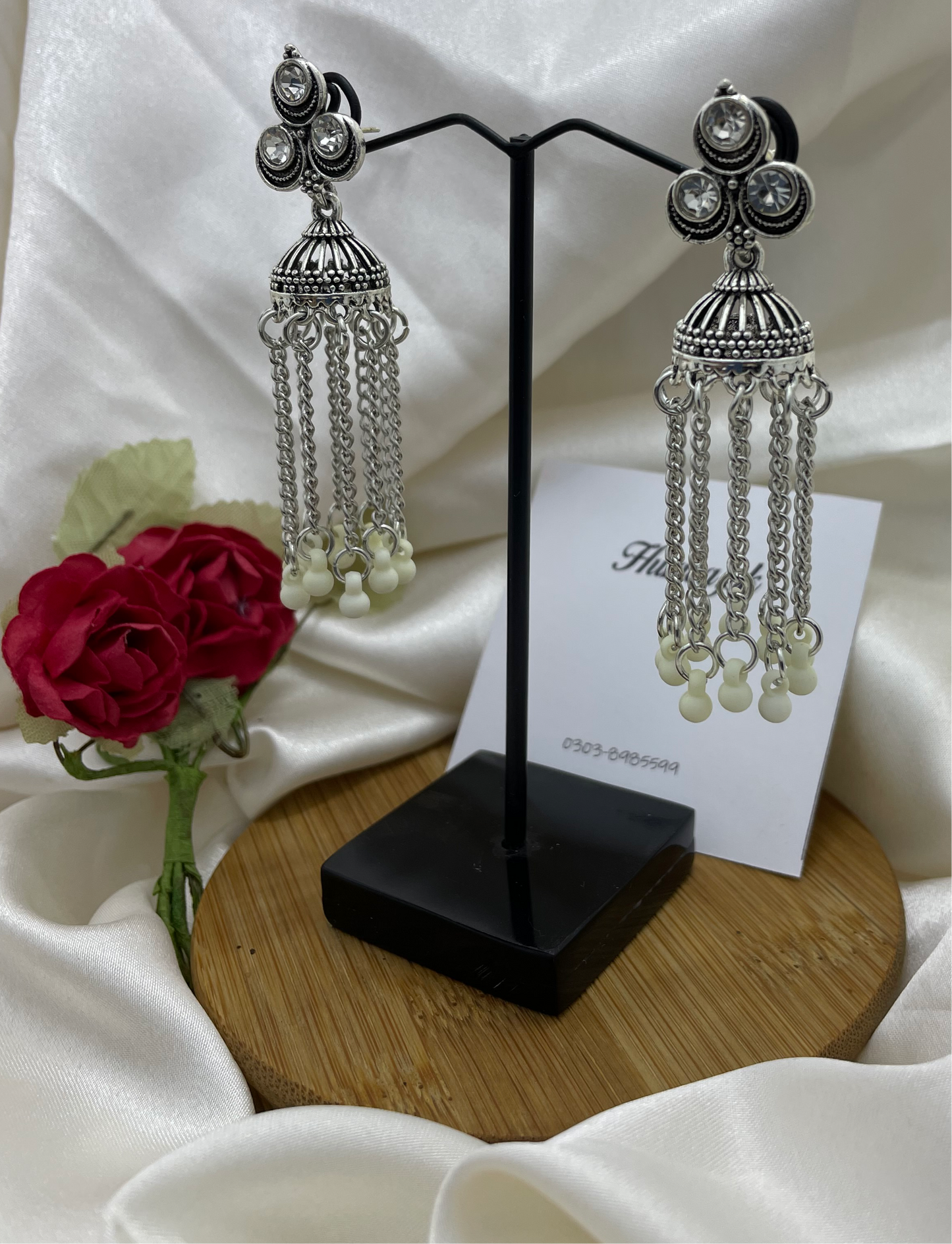 Kundan tassels chain pearl Jhumka earrings