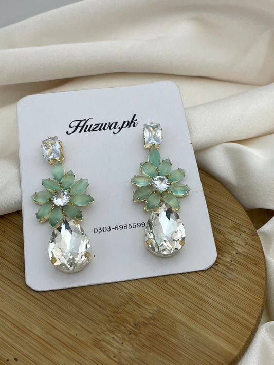 Mint Flower Drop Earrings