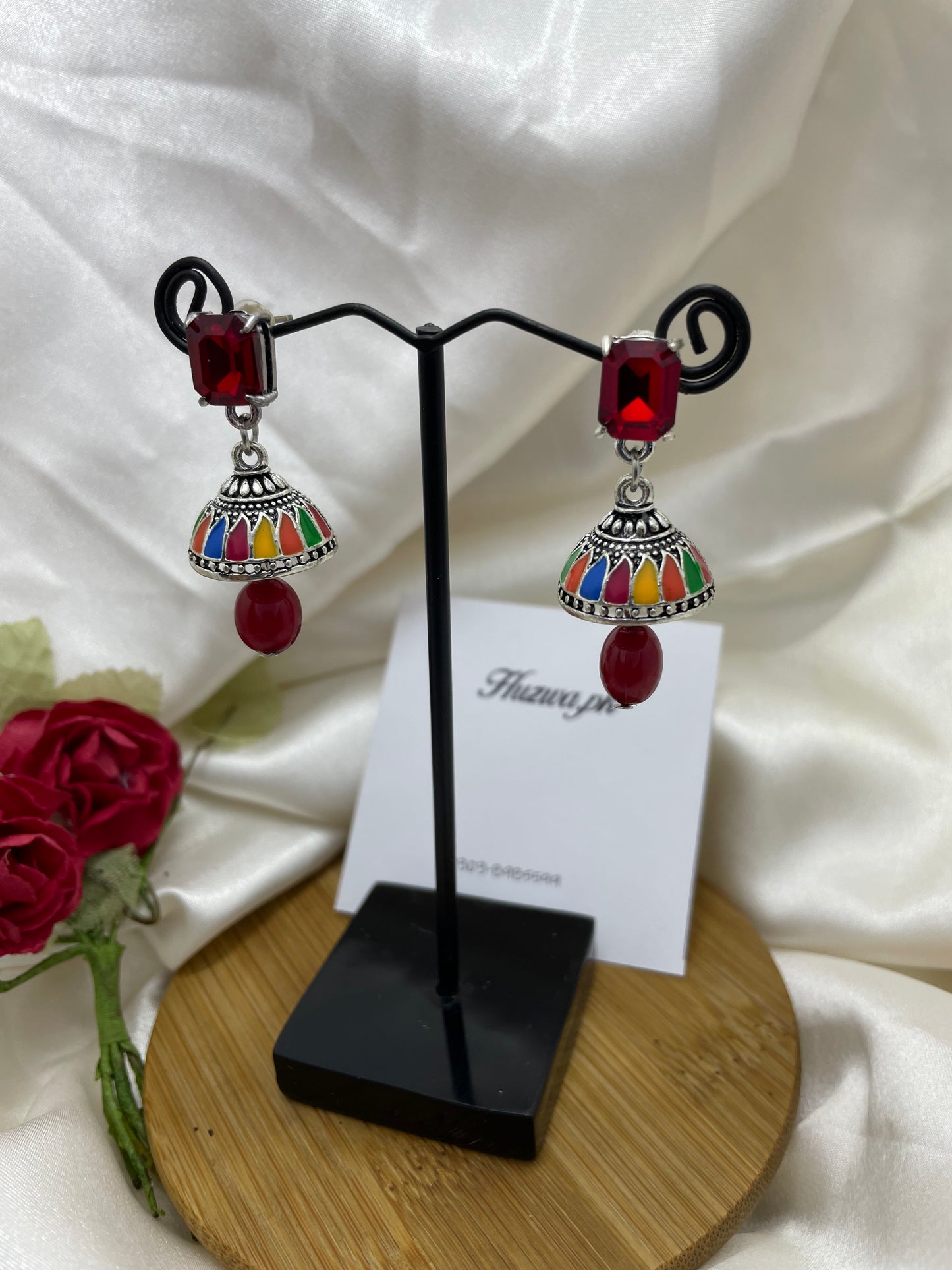 Silver Multicoloured Small Jhumka