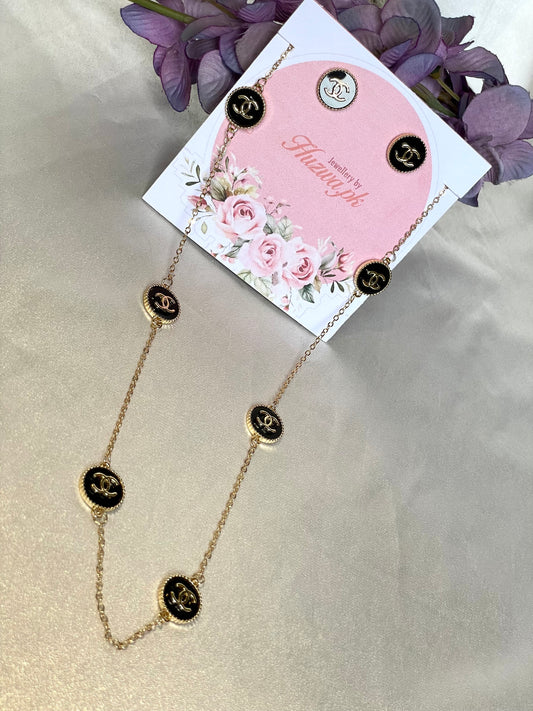 Black & Gold Charm Necklace Set