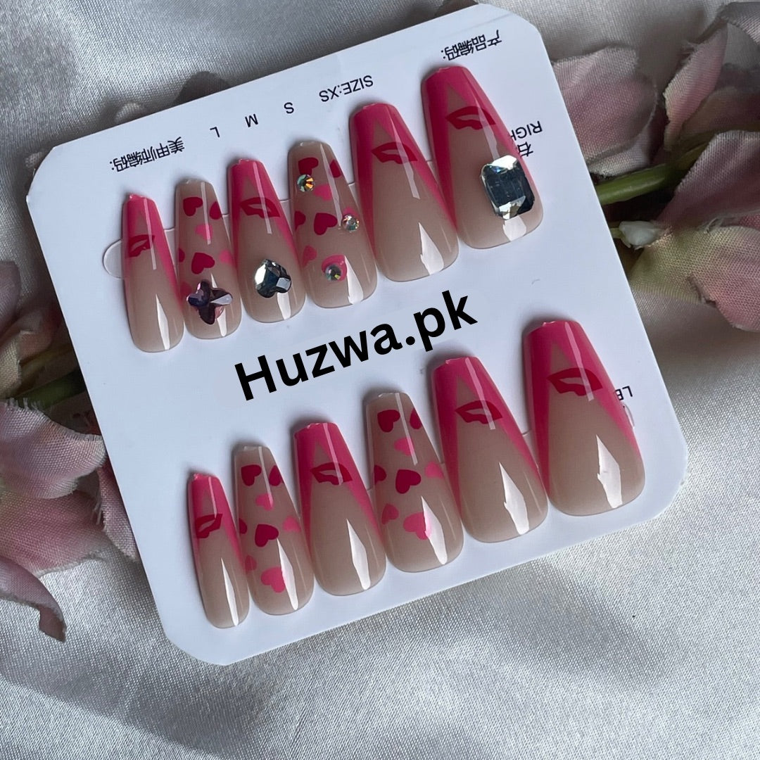 HeartBeat Glam Nails – 12 Pcs Set