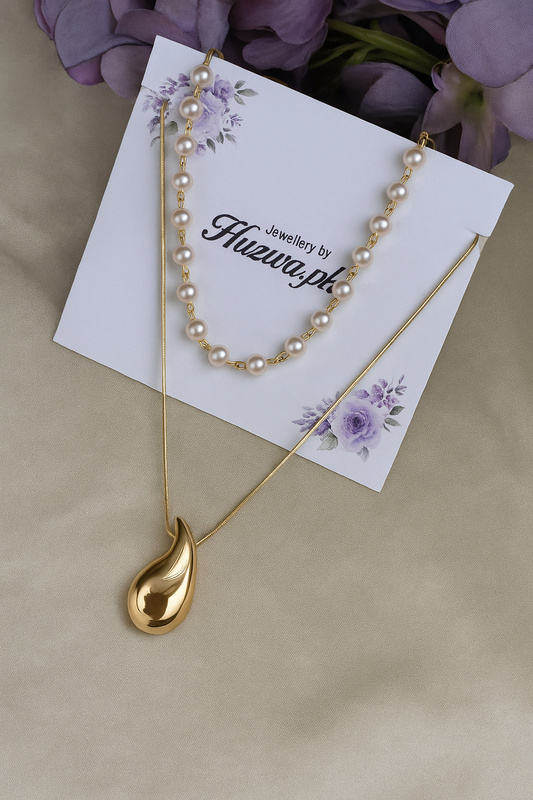 Teardrop Pendant with Pearl Necklace