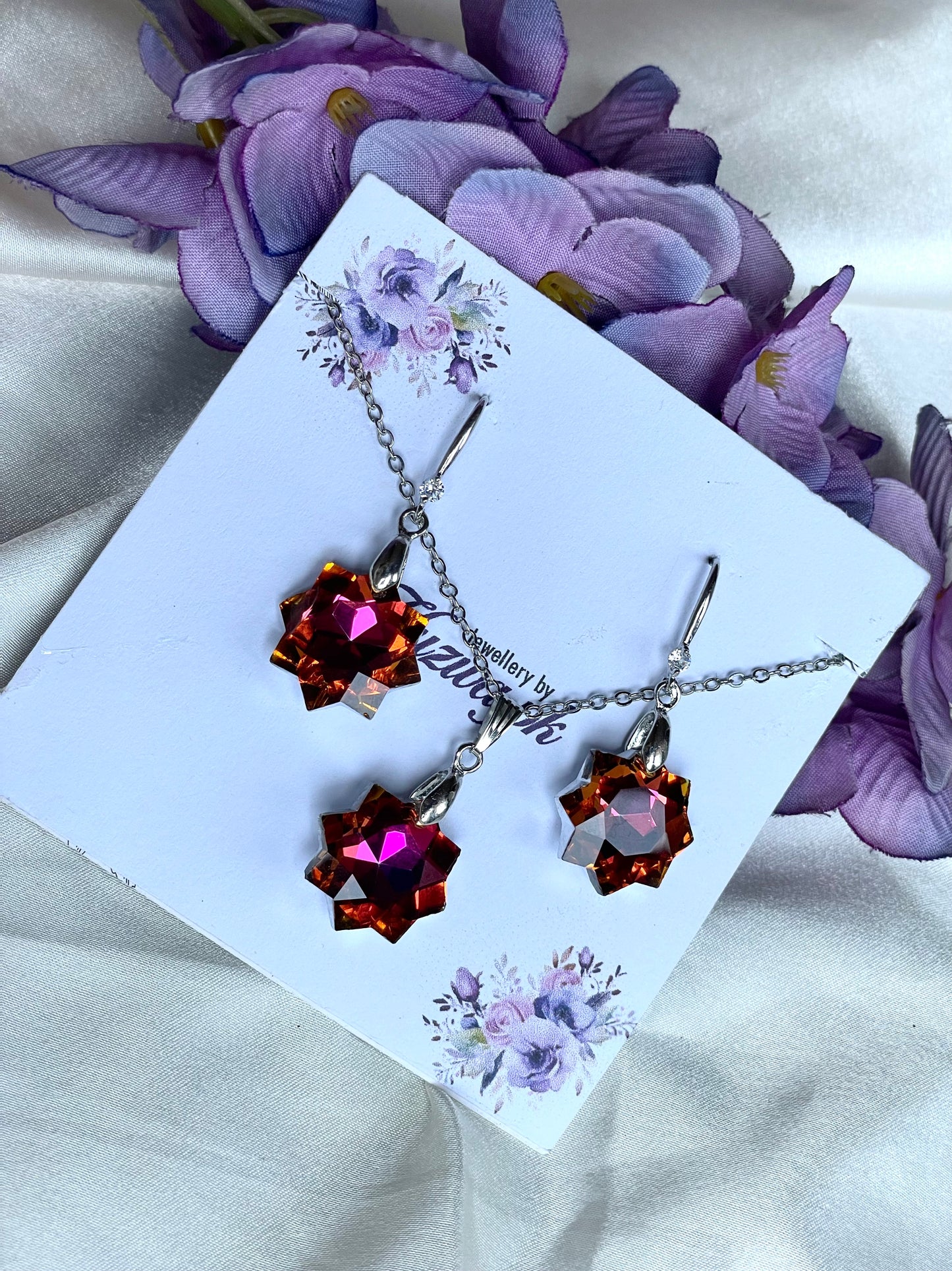 Radiant Star-Shaped Crystal Pendant and Earring Set