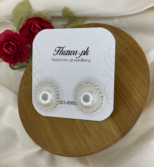 Stud Earrings White Pearl Rhinestone