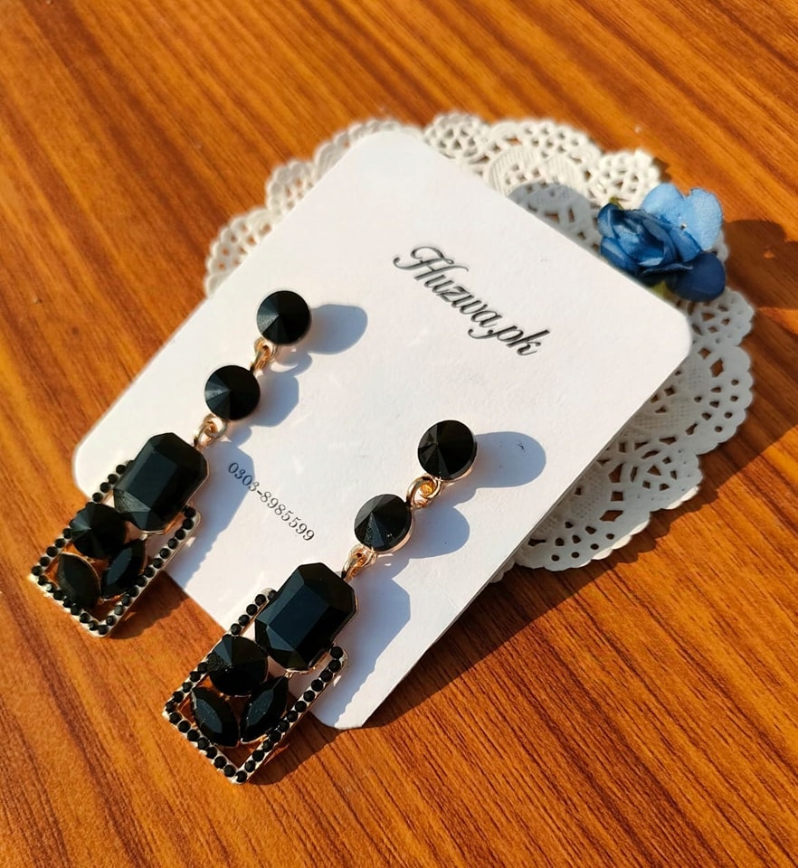 Black stone drop earrings