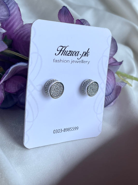 Round Pave Crystal Stud Earrings
