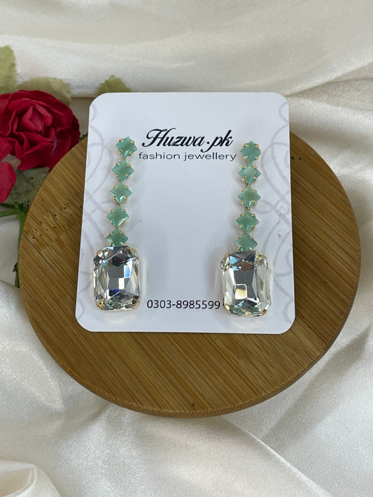 Mint Crystal Long Earrings