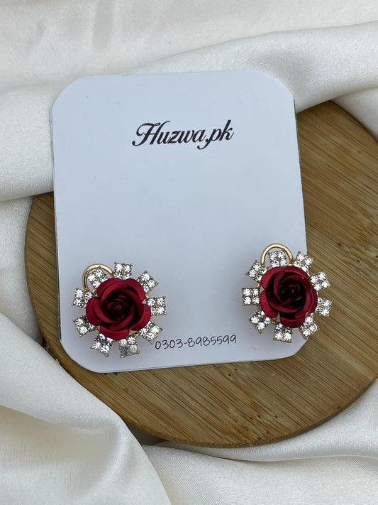 Rose Stud Earrings In 3 Different Color