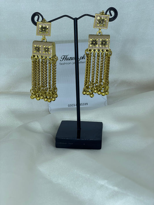 Sleek Square Shape Long Drop Earrings