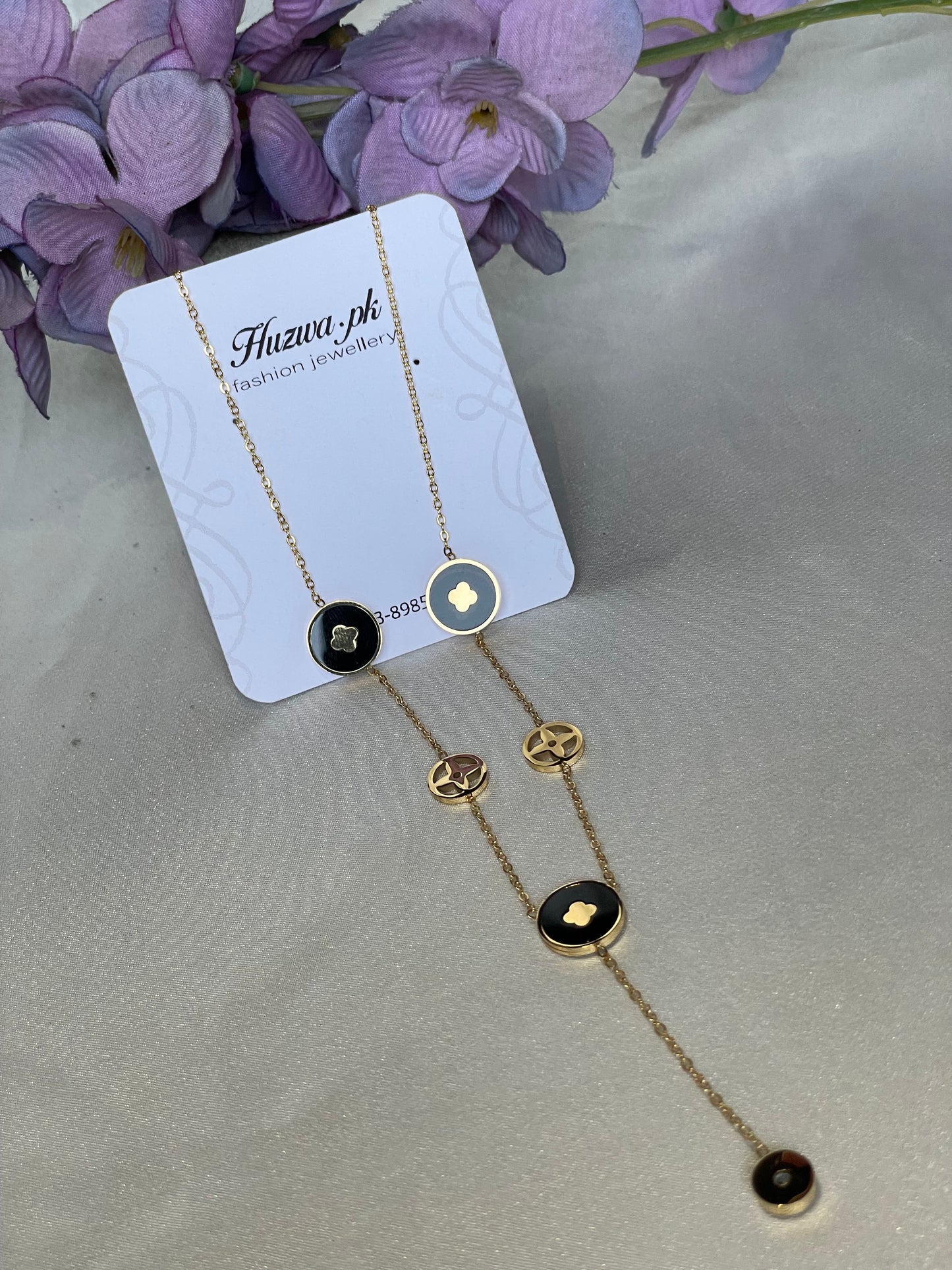 Gold & Black Charm Drop Necklace
