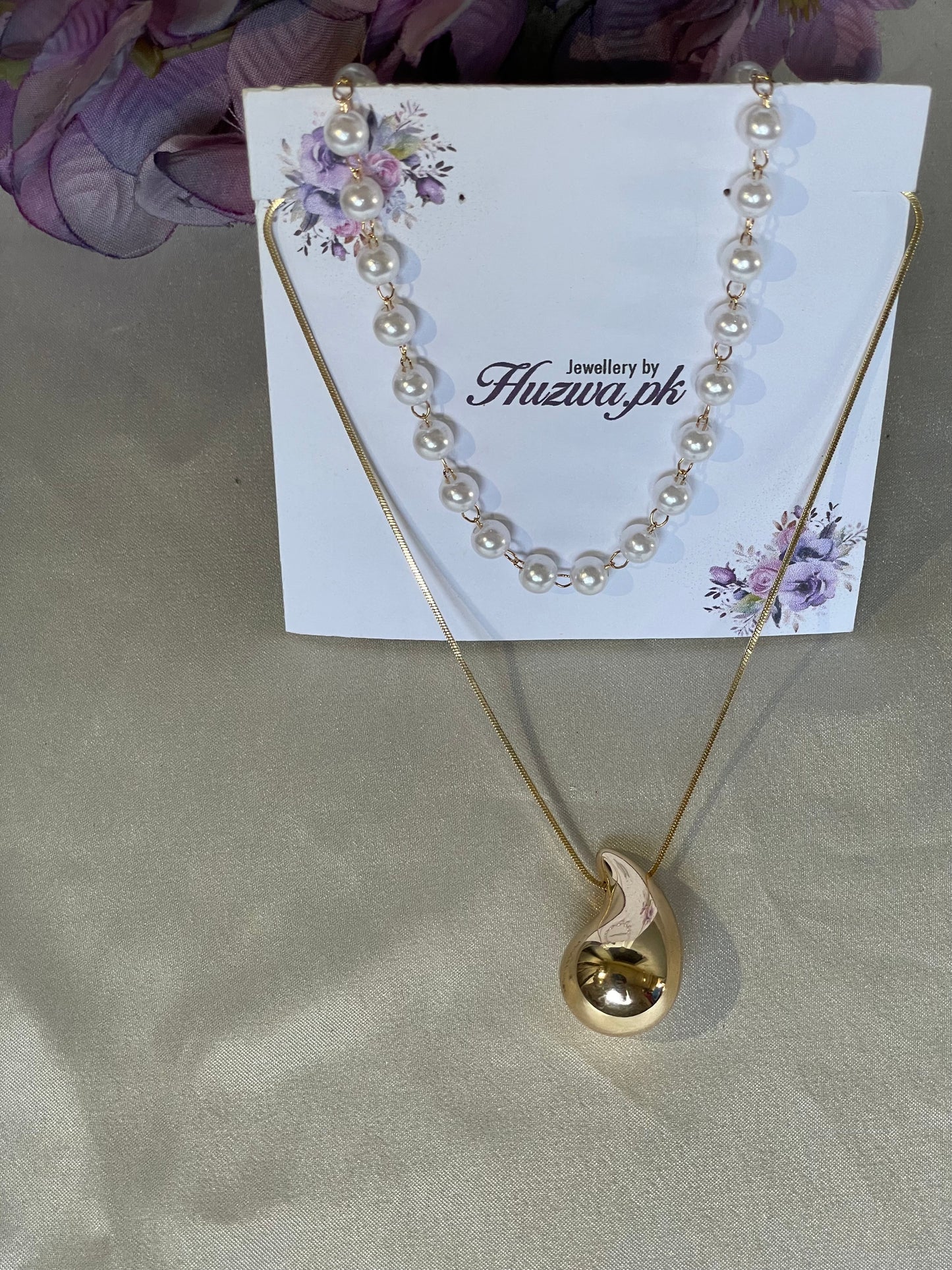 Teardrop Pendant with Pearl Necklace