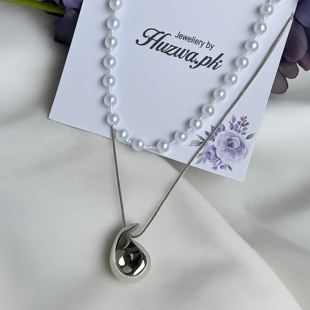 Teardrop Pendant with Pearl Necklace