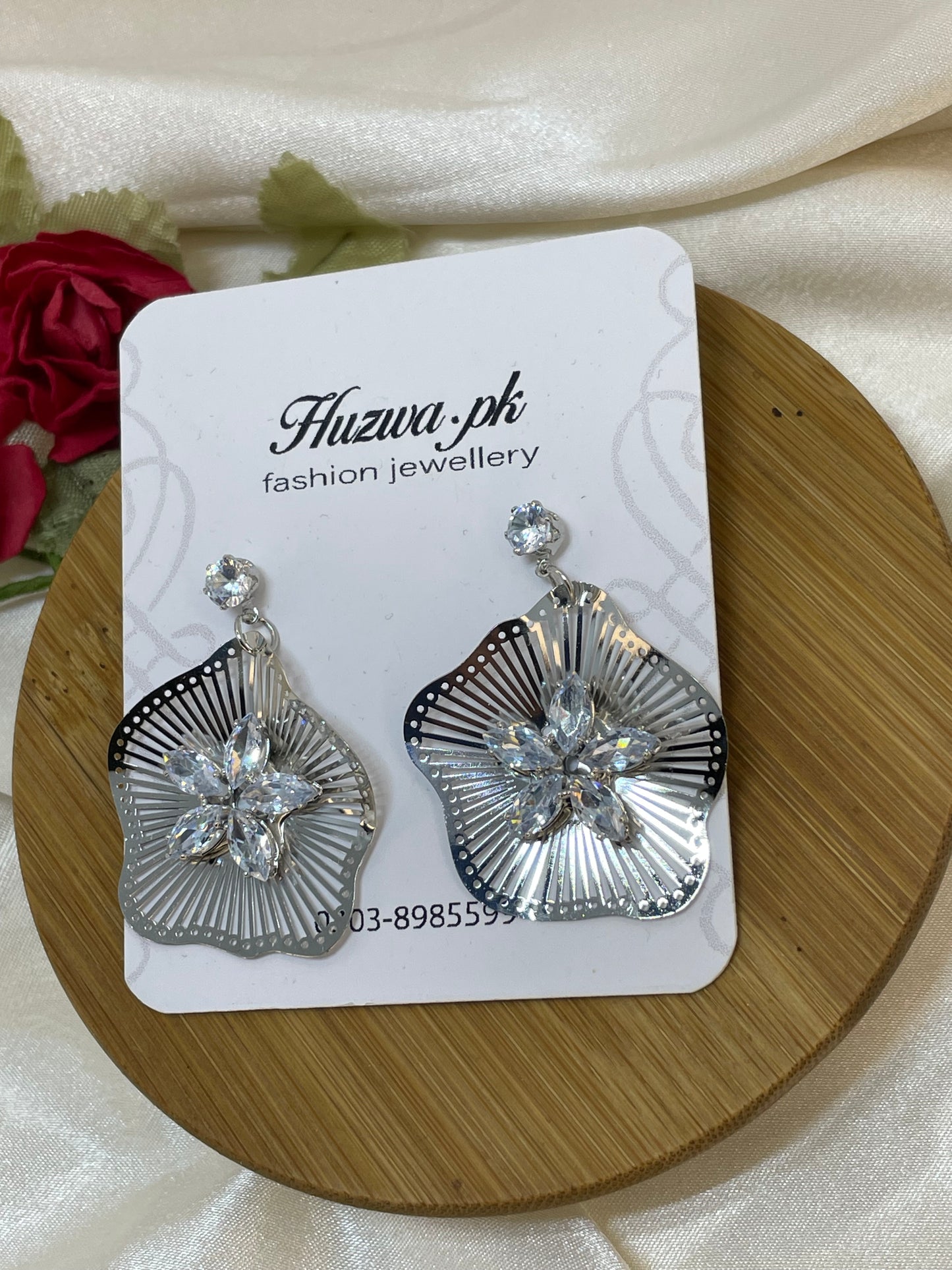 Sterling Flower Carved Earrings