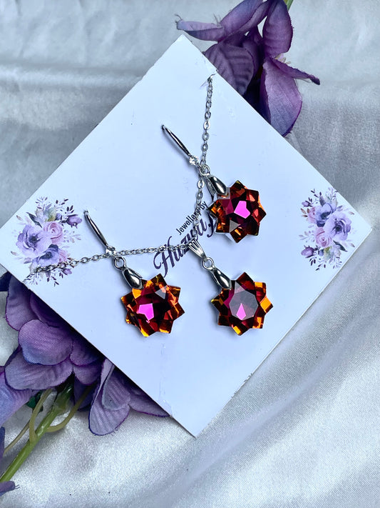 Radiant Star-Shaped Crystal Pendant and Earring Set