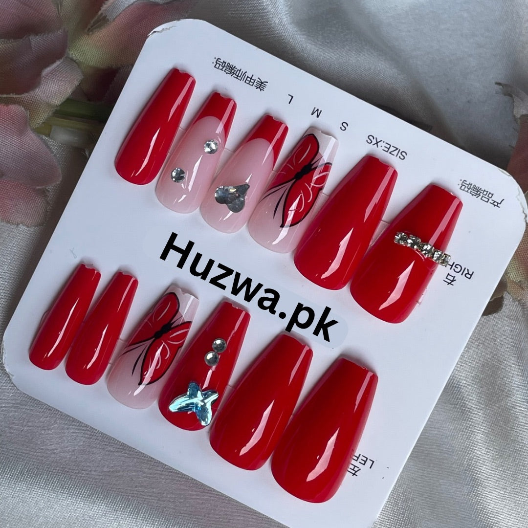 Red Desire Nail Art Set – 12 Pcs
