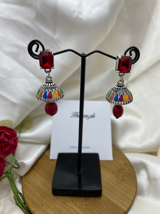 Silver Multicoloured Small Jhumka
