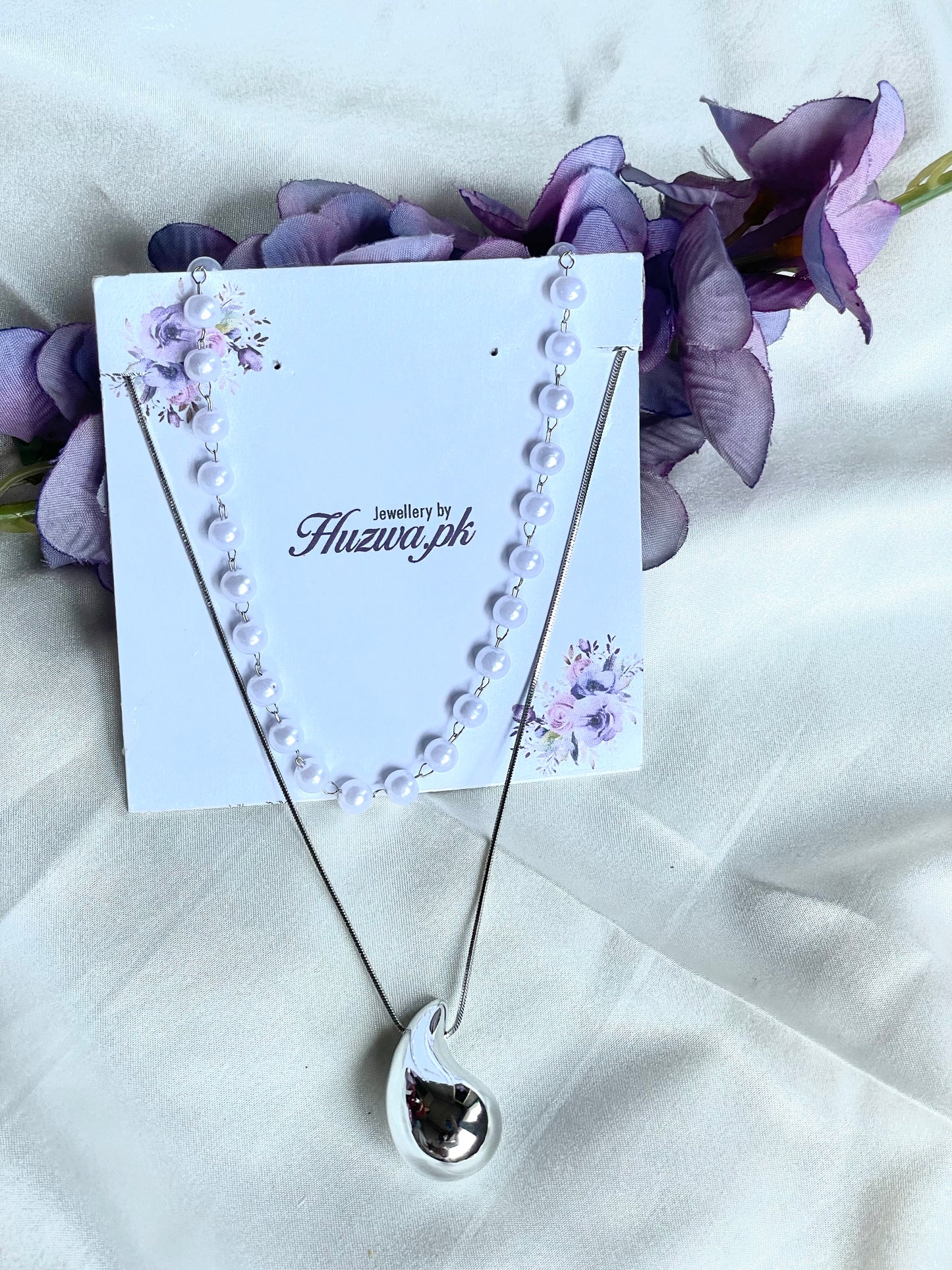 Teardrop Pendant with Pearl Necklace