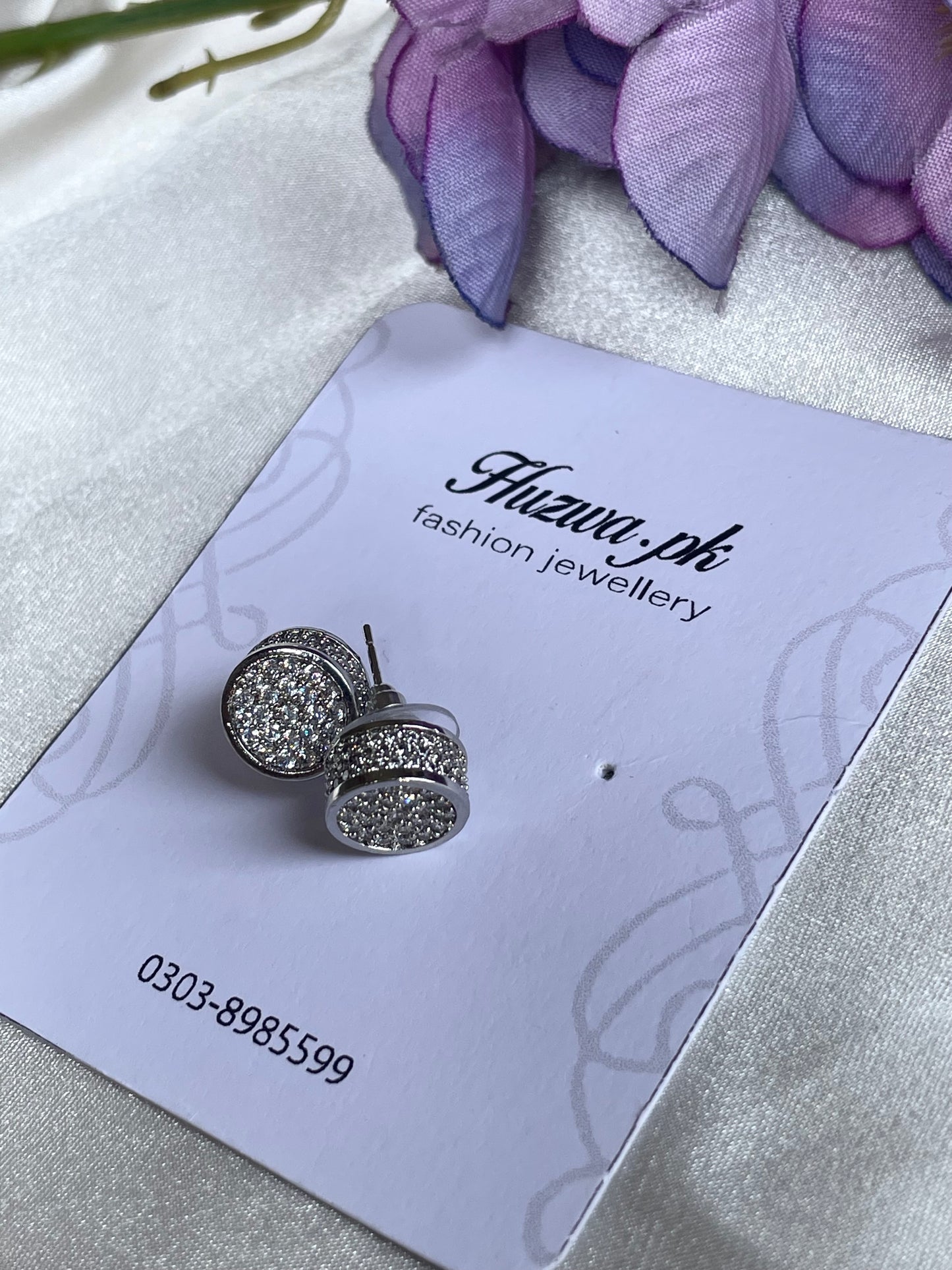 Round Pave Crystal Stud Earrings