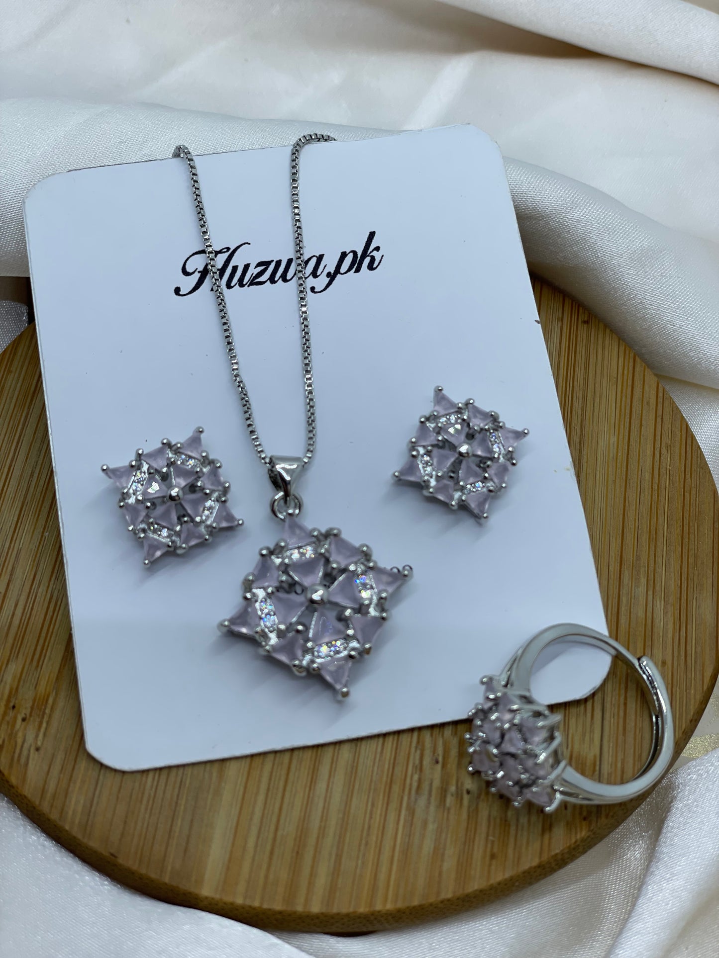 Pendant Light Pink Jewelry Set With Ring