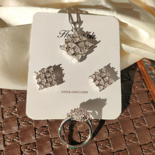 Pendant Light Pink Jewelry Set With Ring