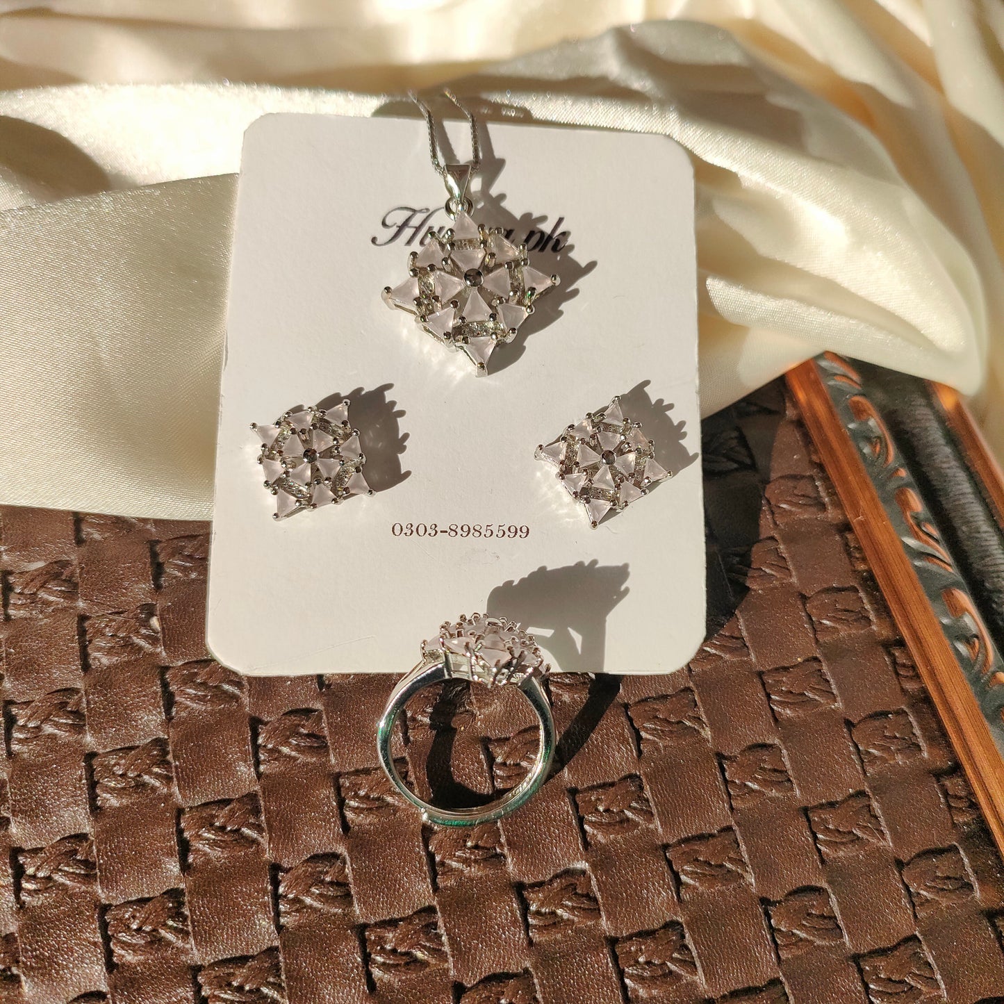 Pendant Light Pink Jewelry Set With Ring